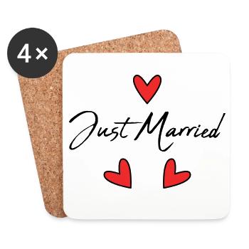 GERADE VERHEIRATET. Junggesellinnenabschied. VALENTINSTAG. PAAR - Untersetzer (4er-Set) - Weiß - Vorne