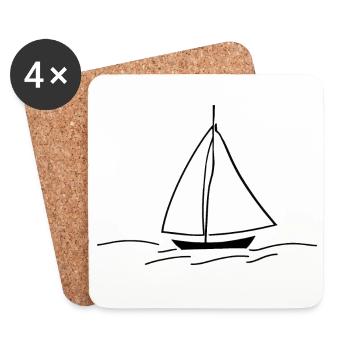 Segelboot in Lineart, Abenteuer und Freiheit - Untersetzer (4er-Set) - Weiß - Vorne