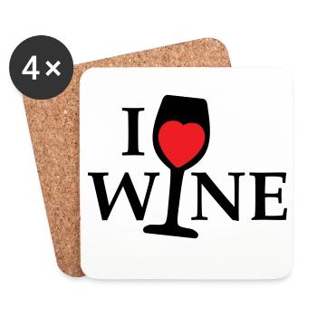 Ich liebe Wein, ich liebe Wein mit einem roten Herzen - Untersetzer (4er-Set) - Weiß - Vorne