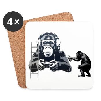 GRAFFITI BANKSY STYLE - CHIMP PLAYING COMPUTER GAM - Coasters (set of 4) - white - Front