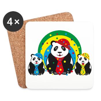 Party Panda Familie mit Hüten und viel Konfetti. - Untersetzer (4er-Set) - Weiß - Vorne