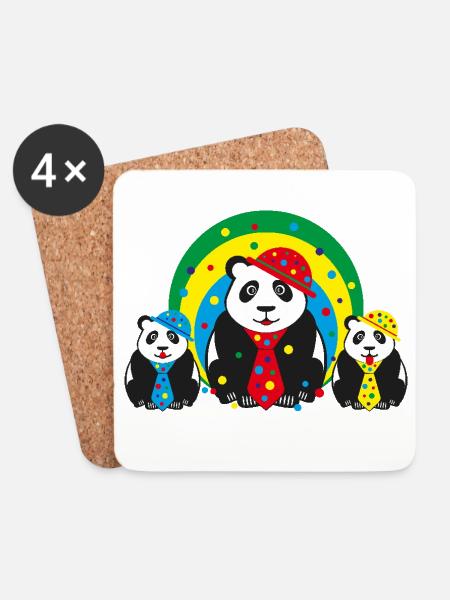 Party Panda Familie mit Hüten und viel Konfetti. - Untersetzer (4er-Set) - Weiß