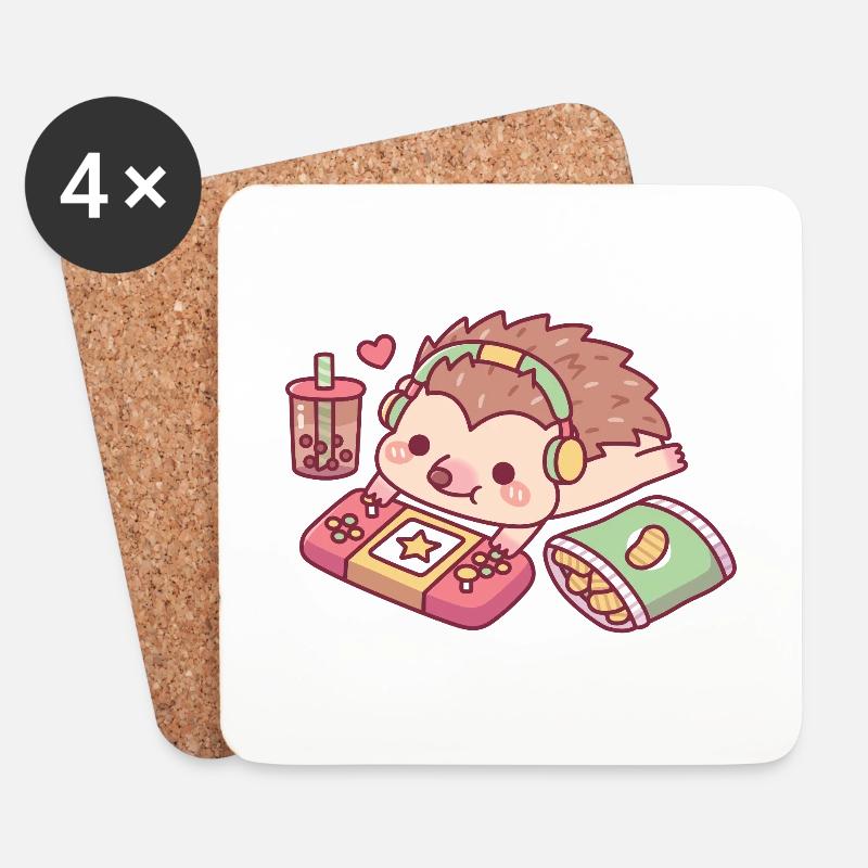 Süßer Igel Relax Gamer Mit Boba Und Snack - Untersetzer (4er-Set) - Weiß