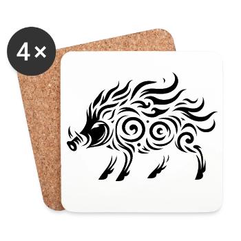 Tribal Stylish Boar - Coasters (set of 4) - white - Front