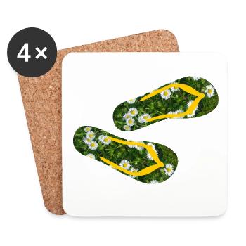 Latschen Gänseblümchen Flip Flops Camping Rasen - Untersetzer (4er-Set) - Weiß - Vorne