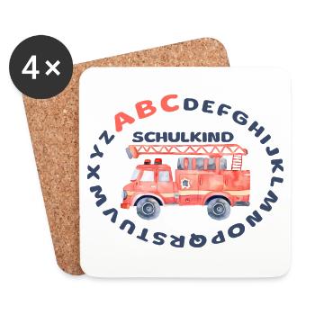 Schulkind Feuerwehr ABC - Untersetzer (4er-Set) - Weiß - Vorne