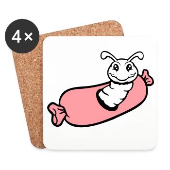 trou de chenille saucisse saucisses grill faim manger - Dessous de verre (lot de 4) - blanc - Devant