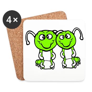 2 chenilles mignonnes deux amis cher couple amoureux - Dessous de verre (lot de 4) - blanc - Devant