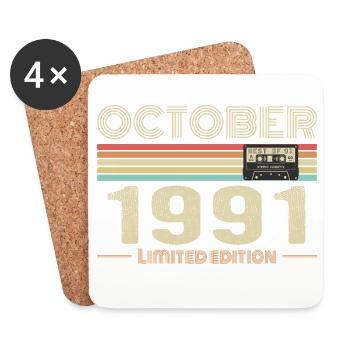 Anniversaire octobre 1991 - Birthday october 1991 - Dessous de verre (lot de 4) - blanc - Devant