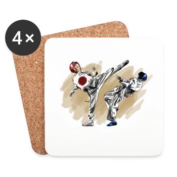 Arts martiaux Taekwondo avec premières de combats - Dessous de verre (lot de 4) - blanc - Devant