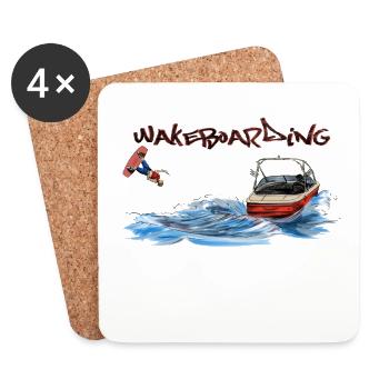 Wakeboarding Action Motif - Coasters (set of 4) - white - Front