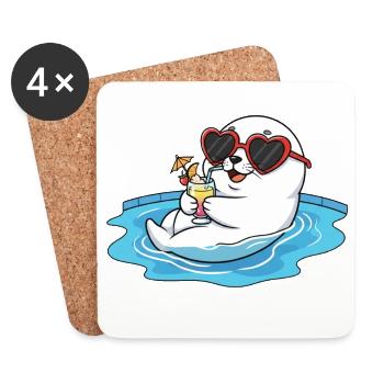 Entspannter Seehund mit Herzbrille im Pool - Untersetzer (4er-Set) - Weiß - Vorne