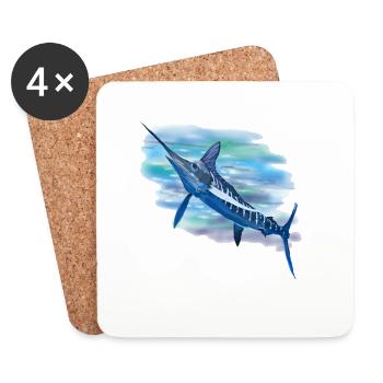 Blue Marlin in Watercolor - Coasters (set of 4) - white - Front