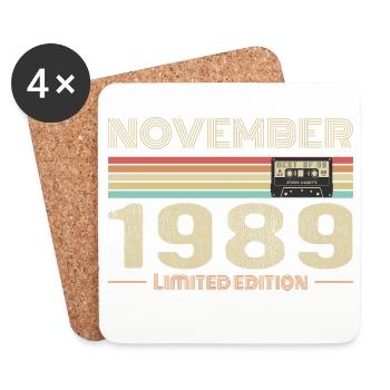 November 1989 Vintage Birthday Retro Tee - Dessous de verre (lot de 4) - blanc - Devant
