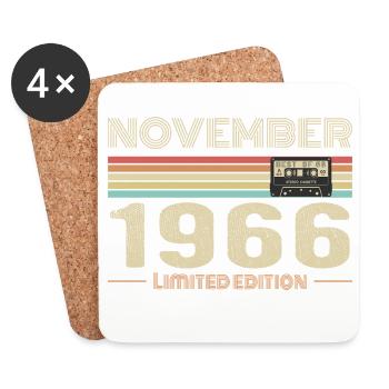 November 1966 Vintage Birthday Retro Tee - Dessous de verre (lot de 4) - blanc - Devant