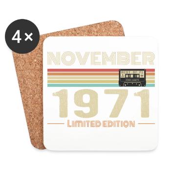 November 1971 Vintage Birthday Retro Tee - Dessous de verre (lot de 4) - blanc - Devant