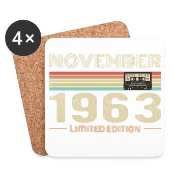 November 1963 Vintage Birthday Retro Tee - Dessous de verre (lot de 4) - blanc - Devant