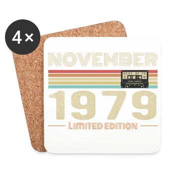 November 1979 Vintage Birthday Retro Tee - Dessous de verre (lot de 4) - blanc - Devant