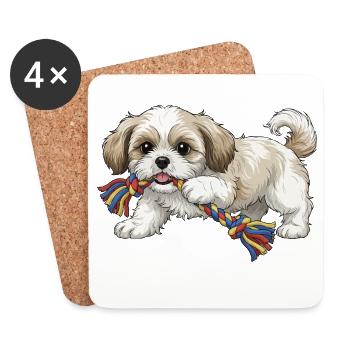 Chiot Shih Tzu jouant png - Dessous de verre (lot de 4) - blanc - Devant