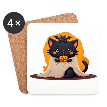 Halloween Cat with Halloween Pumpkin - Coasters (set of 4) - white - Front
