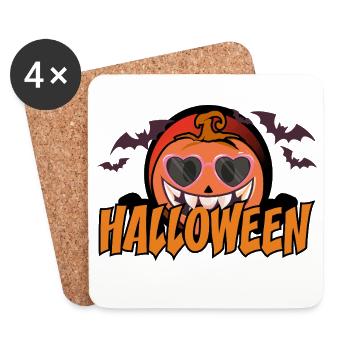 Citrouille Halloween Retro Lunettes Cœur - Dessous de verre (lot de 4) - blanc - Devant