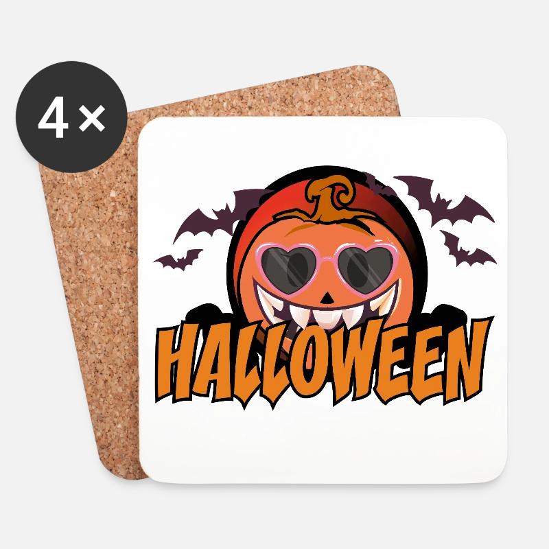 Kürbis Halloween Retro Herz Brille - Untersetzer (4er-Set) - Weiß