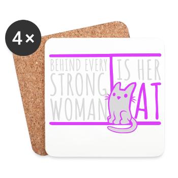 Derrière chaque femme forte se trouve son chat Spruch Katze - Dessous de verre (lot de 4) - blanc - Devant