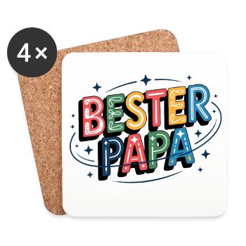 Illustration de lettre colorée de meilleur papa - Dessous de verre (lot de 4) - blanc - Devant
