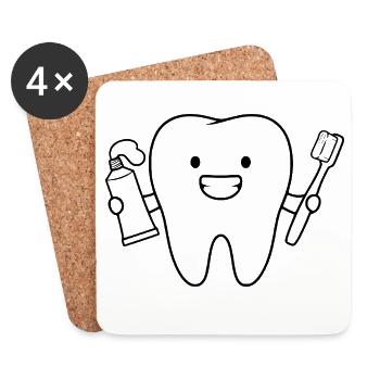 Dent de dessin animé avec brosse à dents - Dessous de verre (lot de 4) - blanc - Devant