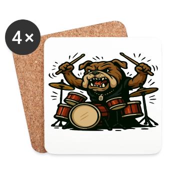 Angry Bulldog Drummer with Full Drum Kit Art - Coasters (set of 4) - white - Front