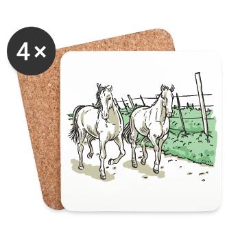 Deux chevaux élégants - Dessous de verre (lot de 4) - blanc - Devant