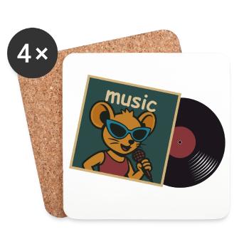 Musik Maus mit Mikrofon und Schallplatte - Untersetzer (4er-Set) - Weiß - Vorne
