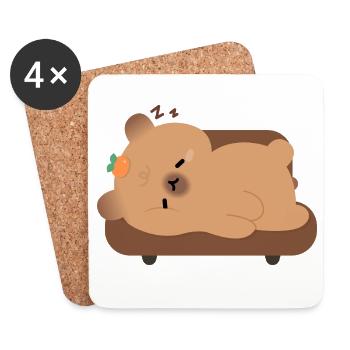 Capybara fatigué et endormi - Dessous de verre (lot de 4) - blanc - Devant