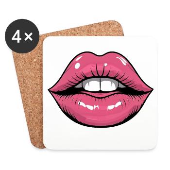 Pop Art Lippen Glanz - Untersetzer (4er-Set) - Weiß - Vorne