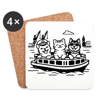 Harbour Cats Dogs Harbour Cruise Hamburg - Coasters (set of 4) - white - Front