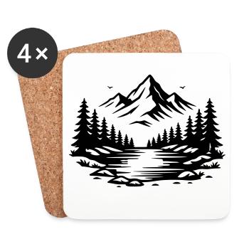Mountains Forest Outdoor Icon - Coasters (set of 4) - white - Front