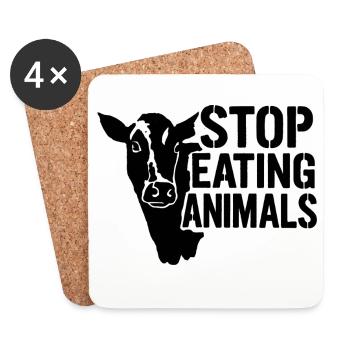 Stops animal suffering: No meat - Coasters (set of 4) - white - Front