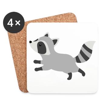 Süßer laufender Waschbär minimalistischen Stil - Untersetzer (4er-Set) - Weiß - Vorne