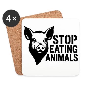 Stop Eating Animals Pig - Coasters (set of 4) - white - Front