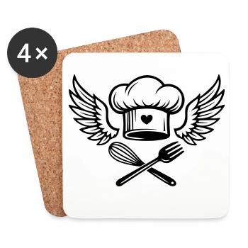 Chef's hat with heart and wings - Coasters (set of 4) - white - Front