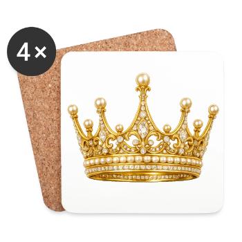 Couronne royale dorée avec des perles - Dessous de verre (lot de 4) - blanc - Devant