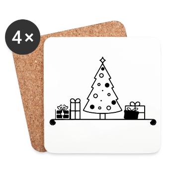 Weihnachtsbaum auf Regal mit Geschenken - Untersetzer (4er-Set) - Weiß - Vorne
