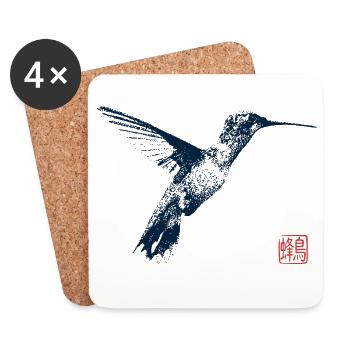 Colibri avec tampon kanji - Dessous de verre (lot de 4) - blanc - Devant