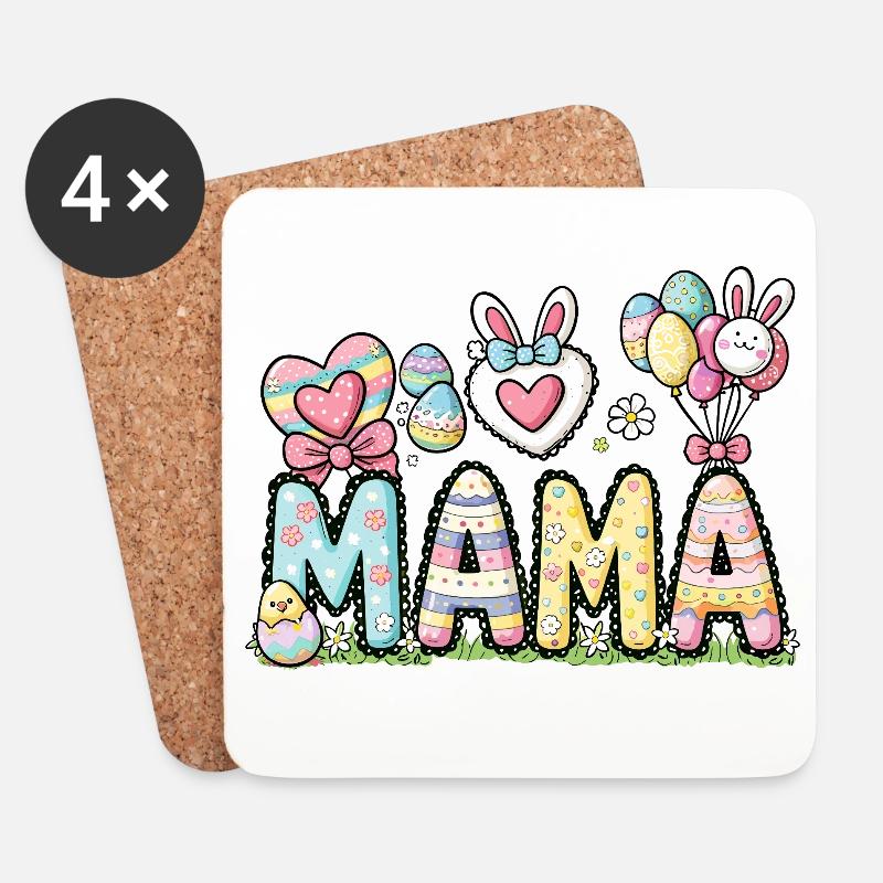 Pastell Ostern Mama Design - Untersetzer (4er-Set) - Weiß