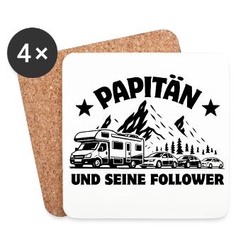 Papitän und seine Follower - Camper - Stau - Untersetzer (4er-Set) - Weiß - Vorne