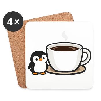 Coffee penguin with cup design - Coasters (set of 4) - white - Front