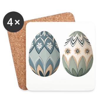 Pastel Floral Ornament Eggs - Coasters (set of 4) - white - Front