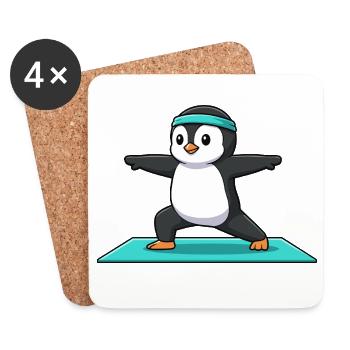 Yoga-Pinguinvogel in Kriegerhaltung - Untersetzer (4er-Set) - Weiß - Vorne