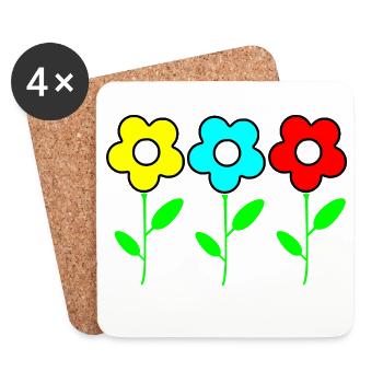 Three colorful flowers on black - Coasters (set of 4) - white - Front