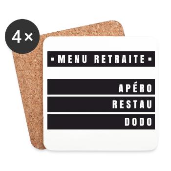 Menu Retraite (bandeau noir) - Dessous de verre (lot de 4) - blanc - Devant